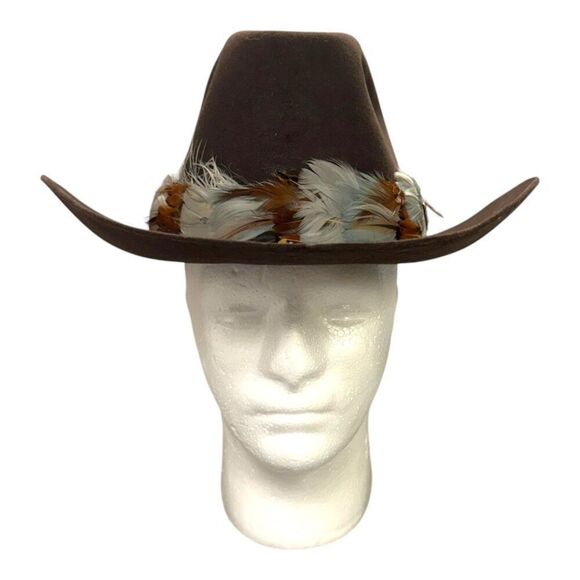 Vtg Beaver Brand Cowboy Hat Genuine Fur Felt Custom Made Size 7 Feather Band SEE - Picture 1 of 14